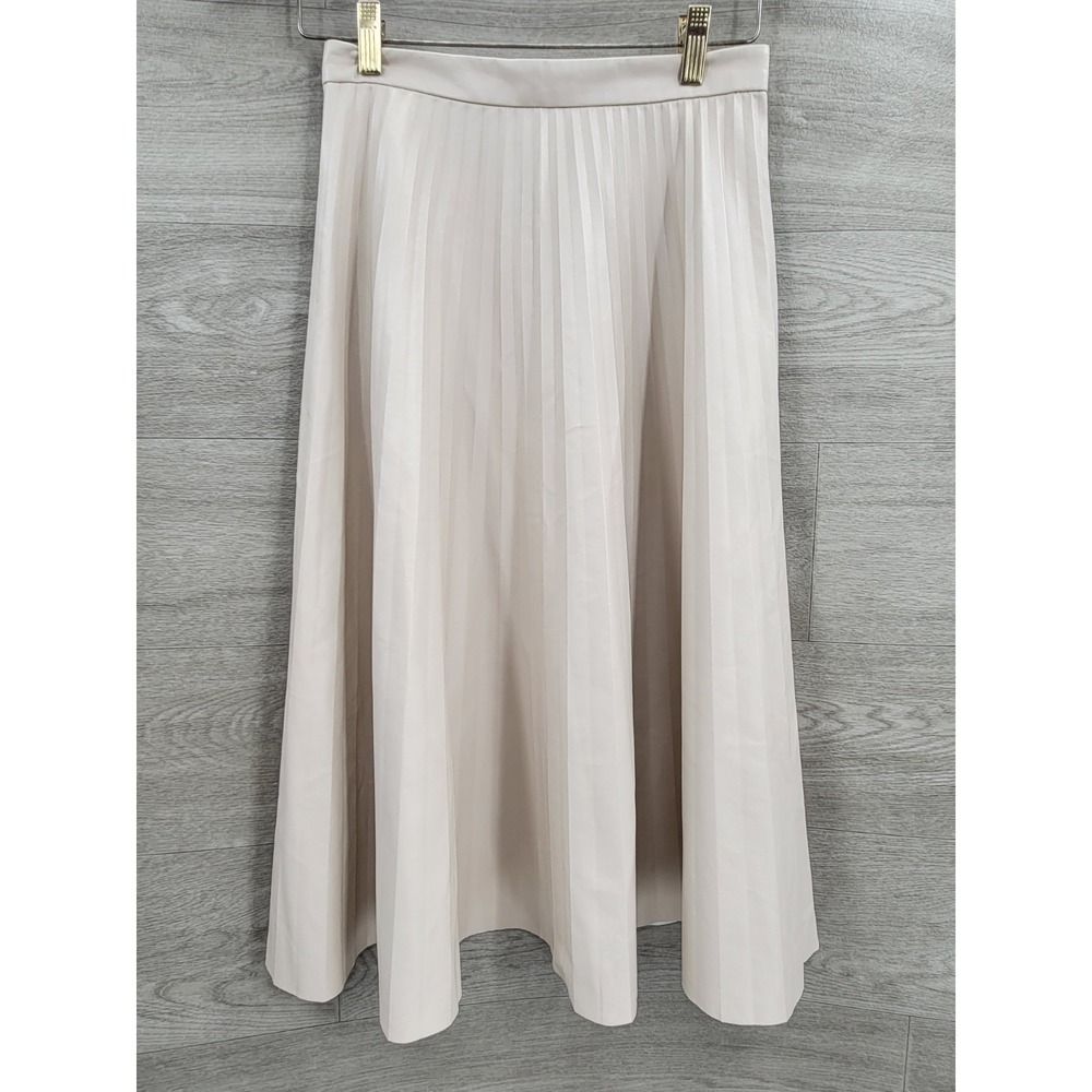 Ann Taylor Petite Pleated Faux Leather Skirt Women's 00 Beige NWT Midi